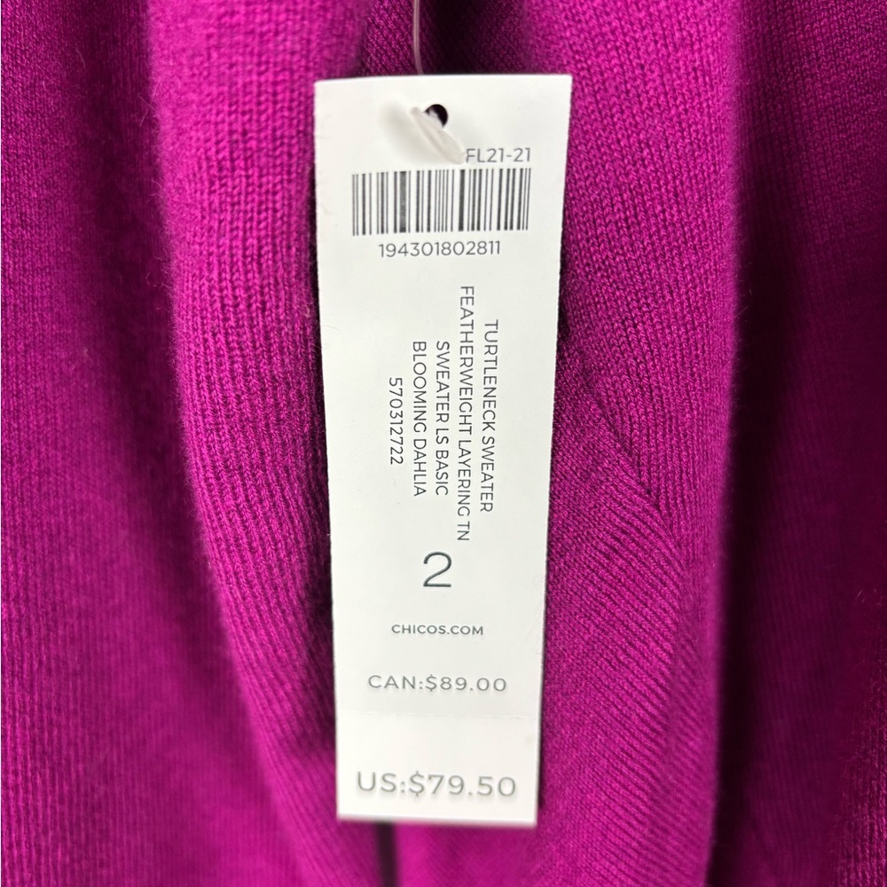 Chico’s Turtleneck Sweater Feather Weight Layering Basic Blooming Dahlia Large - Picture 5 of 7
